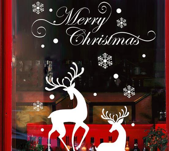 White Christmas Sika Deer Window Sticker Store Decoration