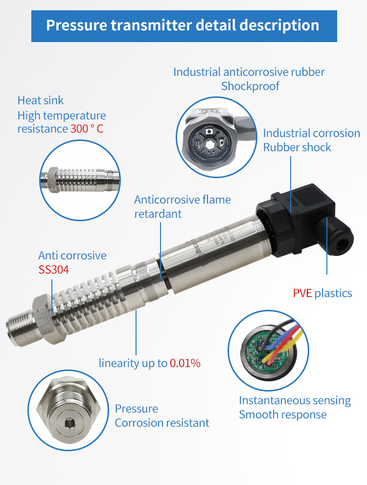 Gauge Pressure Wise 4-20mA Liquid Level High Temp Pressure Transmitter High Temperature