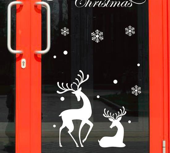 White Christmas Sika Deer Window Sticker Store Decoration