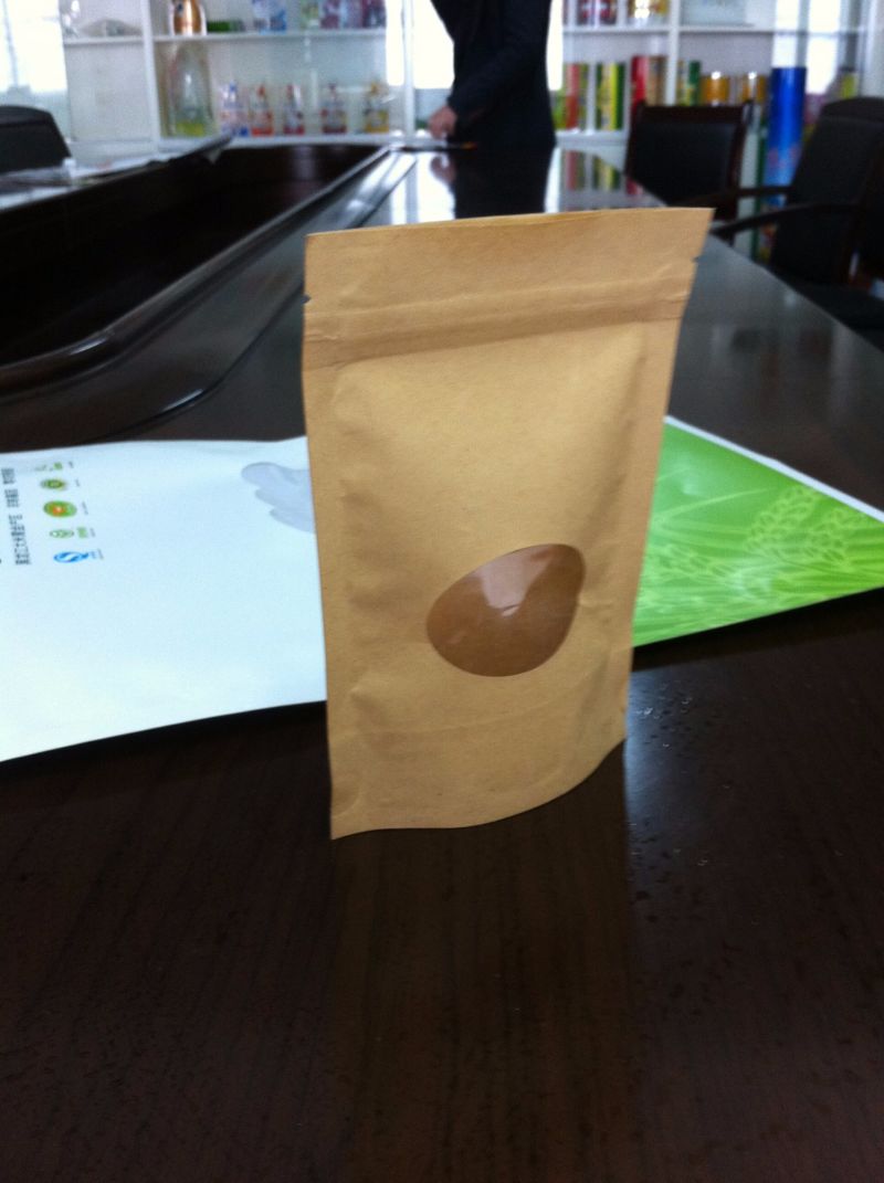 Eight Sides Sealing Bag, Kraft Paper with Transparent Window, for Food Packing.