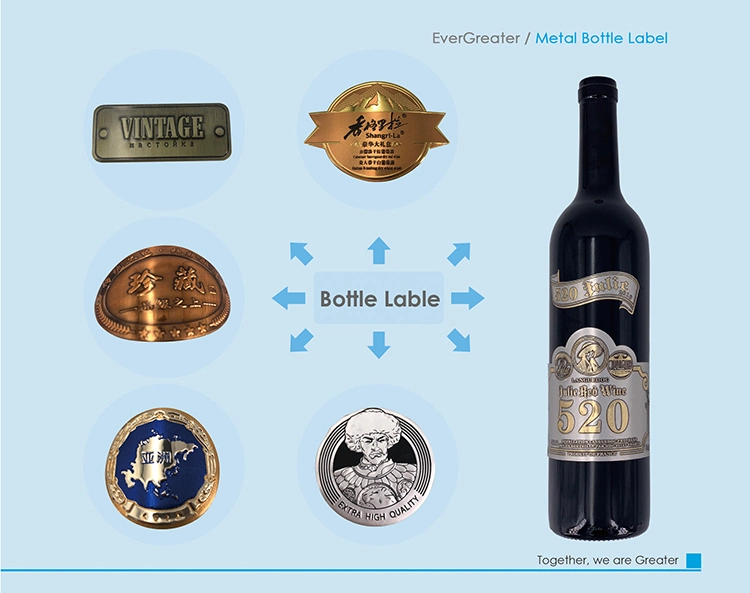 High Quality Aluminum Adhesive Red Wine Bottle Metal Stickers Metal Wine Label
