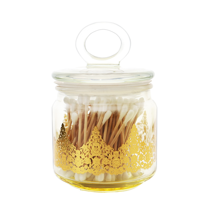 600ml Electroplate Gold Decal Glass Storage Jar Canister with Glass Cover