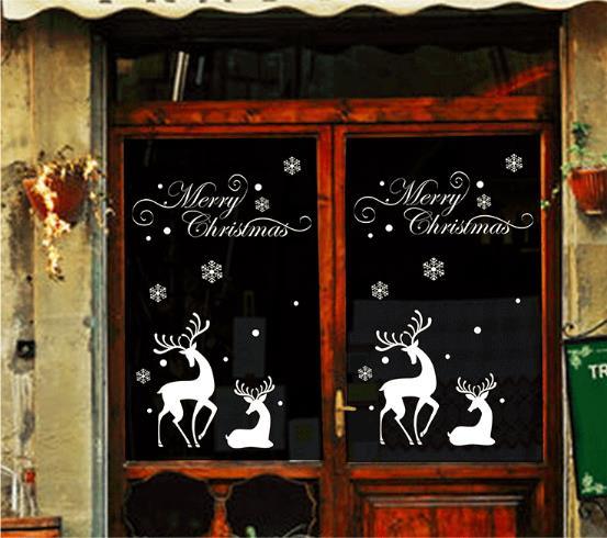 White Christmas Sika Deer Window Sticker Store Decoration