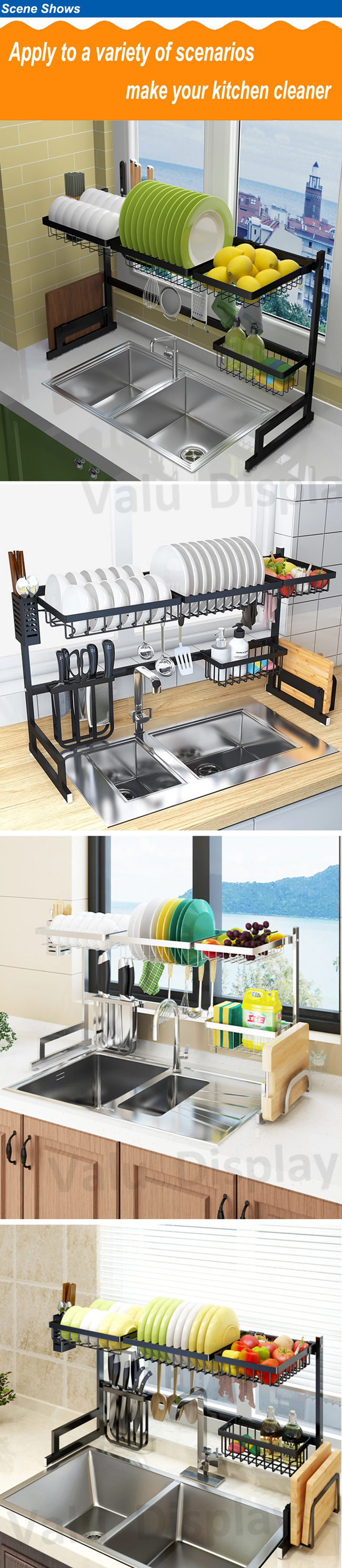 Dish Drying Rack Over Sink Display Stand Drainer Stainless Steel Kitchen Shelf