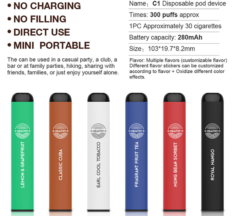 Cheap Price Mini Disposable Vaporizer Vivid Fruit Colors and Flavors 300 Puff 280mAh