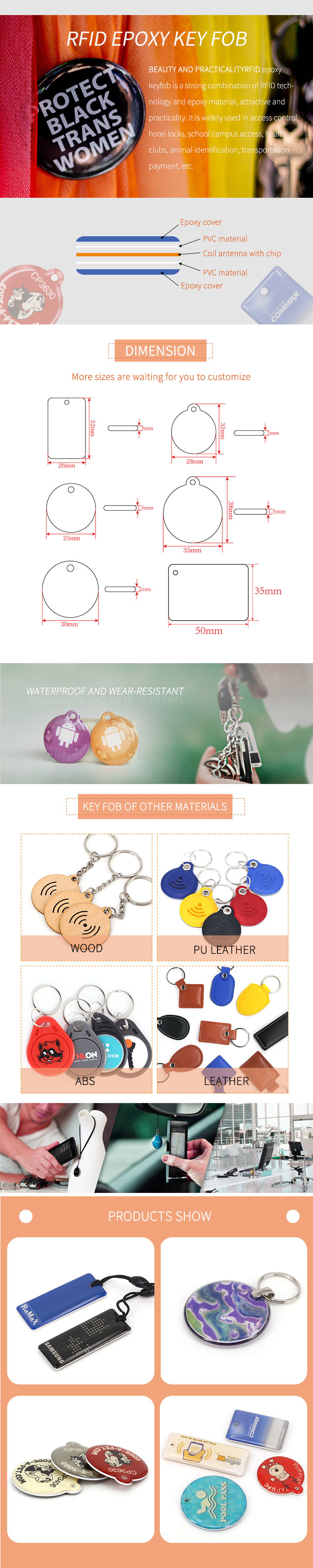 Crystal Glue RFID Card RFID Key Tag 13.56MHz Epoxy RFID Keychain