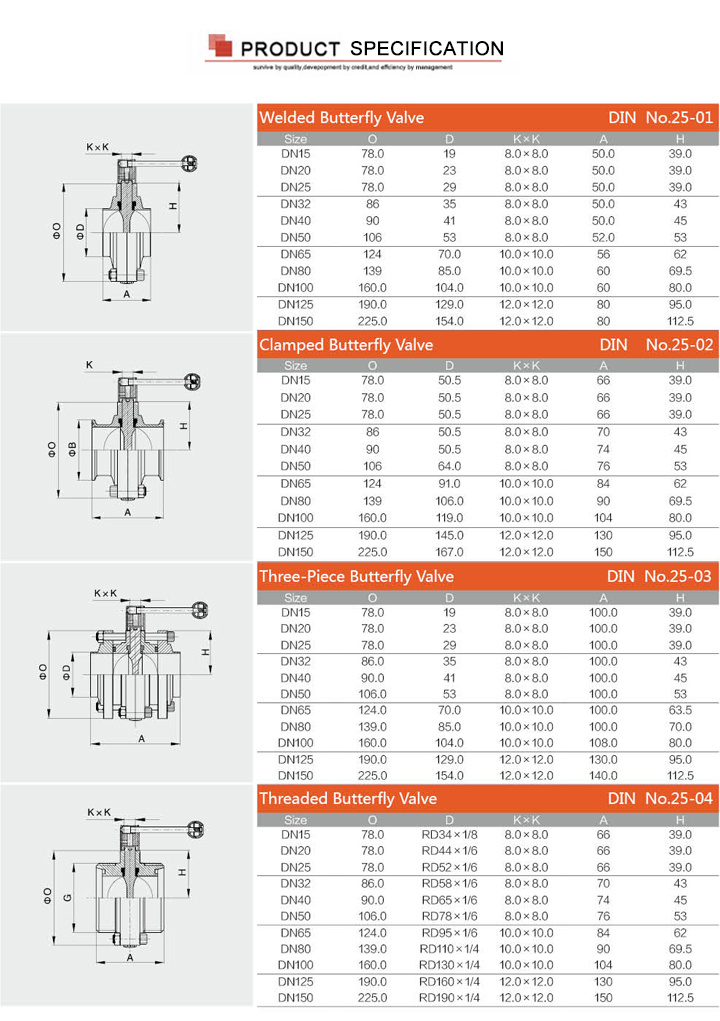 Stainless Steel 304 Three Piece Flange Butterfly Valve with Silicon Gasket