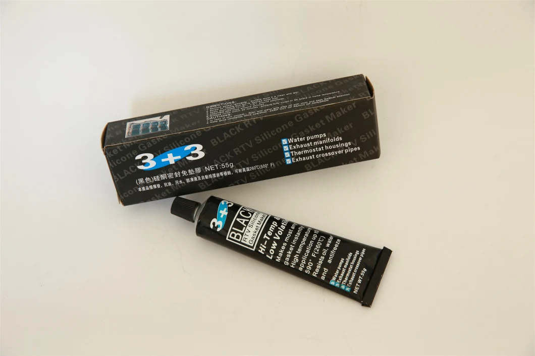 3+3 Brand Black Color 85 Gram Acetic RTV Silicone Sealant Gasket Maker