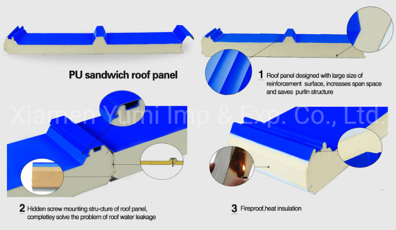 Environmental Material Polyurethane PU/PIR/PUR Insulation Sandwich Panels