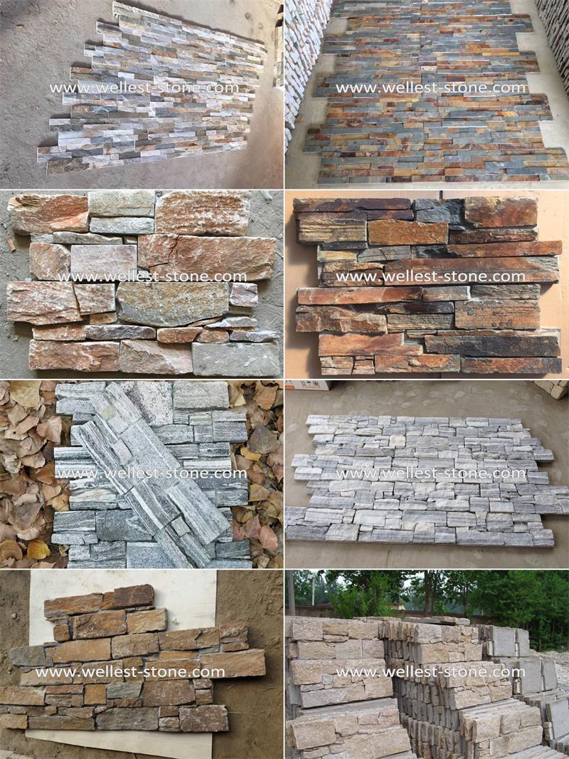 Natural Sunny Slate Cement Glued Culture Stone, Ledgestone Panel