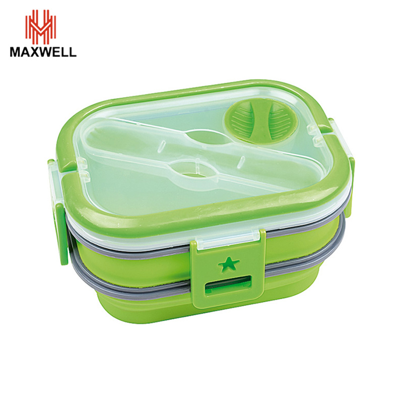 18.5*12*3cm 770ml 194G Rectangle Sealed Leakproof Green/Pink/Blue Silicone Folding Stackable Food Lunch Box