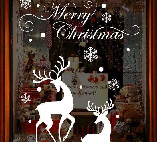 White Christmas Sika Deer Window Sticker Store Decoration