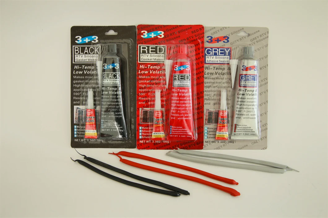 High-Temp 3+3 Type Red Color RTV Silicone Gasket Maker 85g with 2g Super Glue