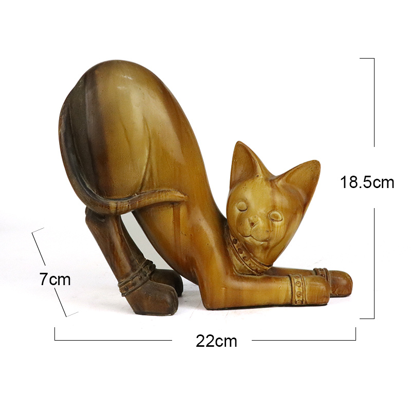 7 Inches Wood Cats Figurine Resin Life Size Cat Statue