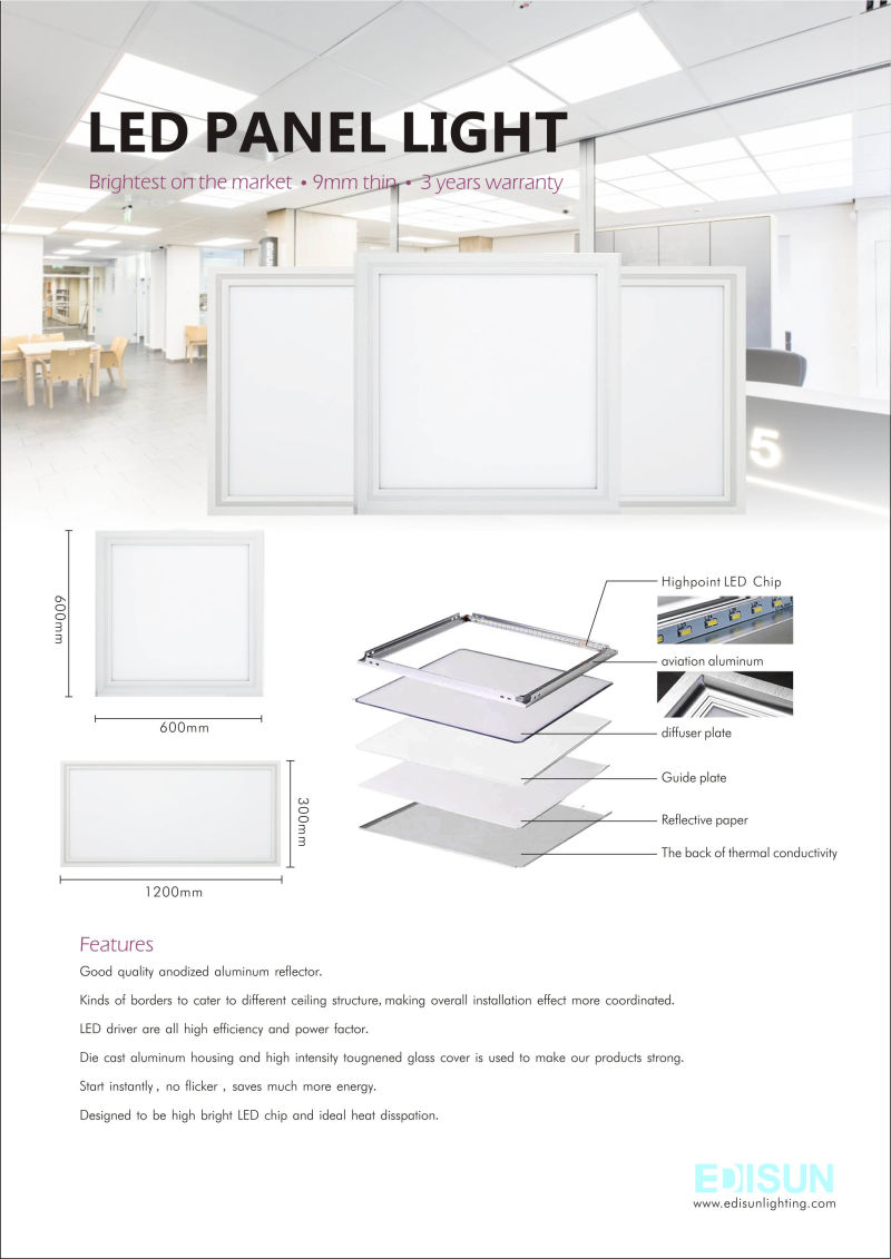 LED Ceiling Light 595*595mm 40W Ce RoHS SAA CRI 80 Ugr<19 LED Light Panel