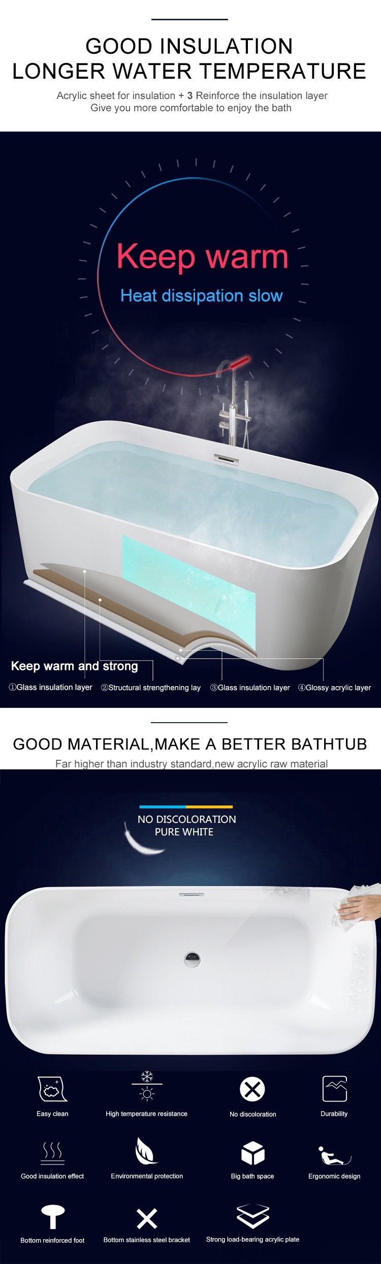 Acrylic Boat Shape Bathtub Bathroom Bath Tub