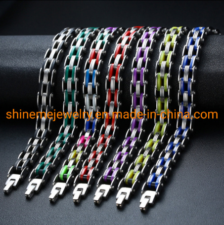 High Quality Stainless Steel Jewelry Stainless Steel Blue Silicone Bracelet Bicycle Chain Bracelet for Men&#160; Bl2918