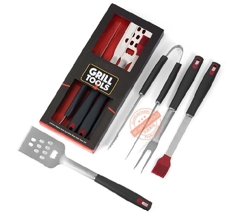 Hot Sale Barbecue Outside 4-Pieces Stainless Steel BBQ Tool Set