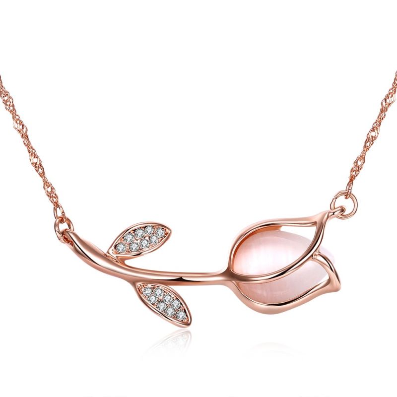 2018 Fashion Fine Jewelry Women Rose Gold Plated CZ Flower Pendant Necklace