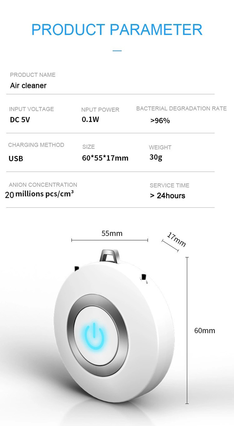 Mini Portable Wearable Anion Air Purifier