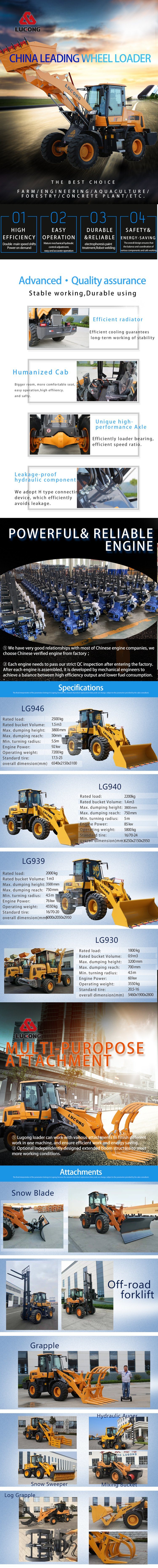 Hot Sale LG946 Lugong Compact Small Model New Design Wheel Loader