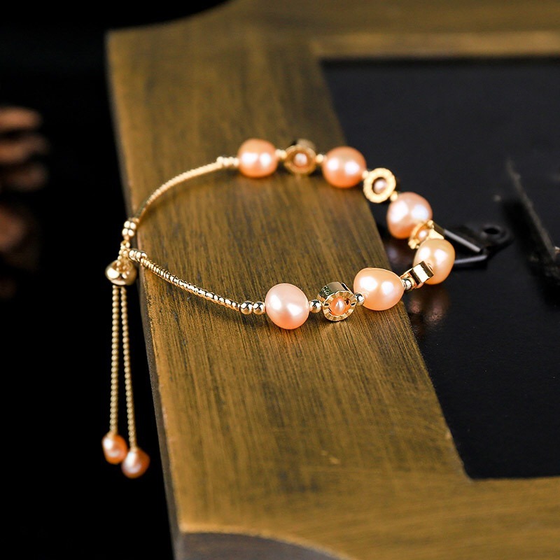 Natural Pink Opal Bracelet Rose Gold Pearl Crystal Bracelet