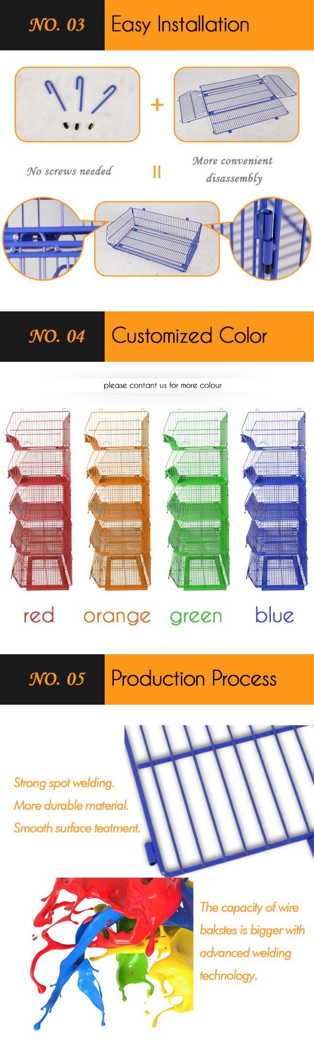 Stacking Metal Wire Basket Rack Stackable Basket Promotion Display Stand