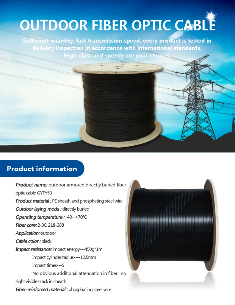 Low Attenuation Armored Fiber Optic Cable of 204 Core GYTY53