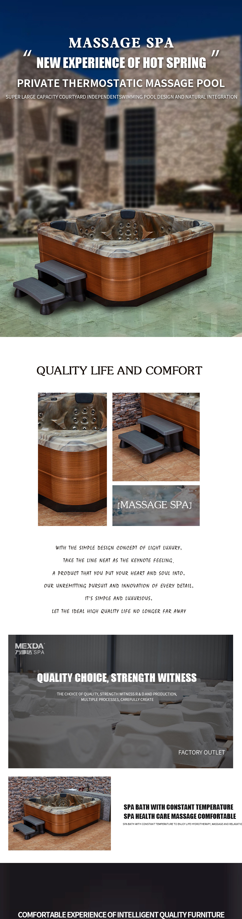 Hot Sale Adult's Massage Whirlpool Hot Tub SPA with Strong Water Flow