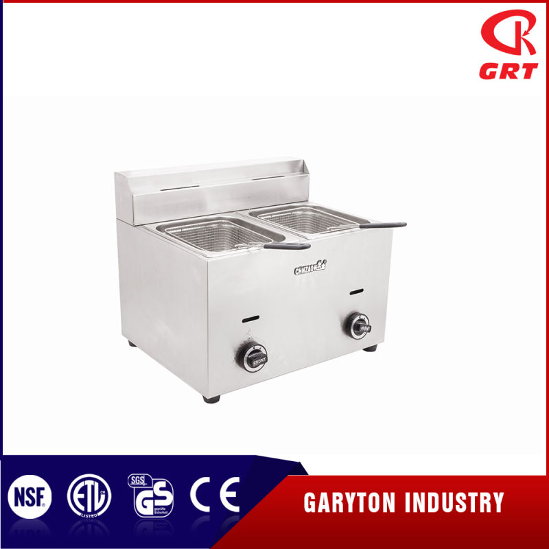 Commercial Kitchen 2 Tanks Stainless Steel Gas Deep Fryer (GRT-G20L)