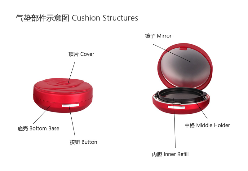 Round Rose Shape Gold Empty Air Cushion Case