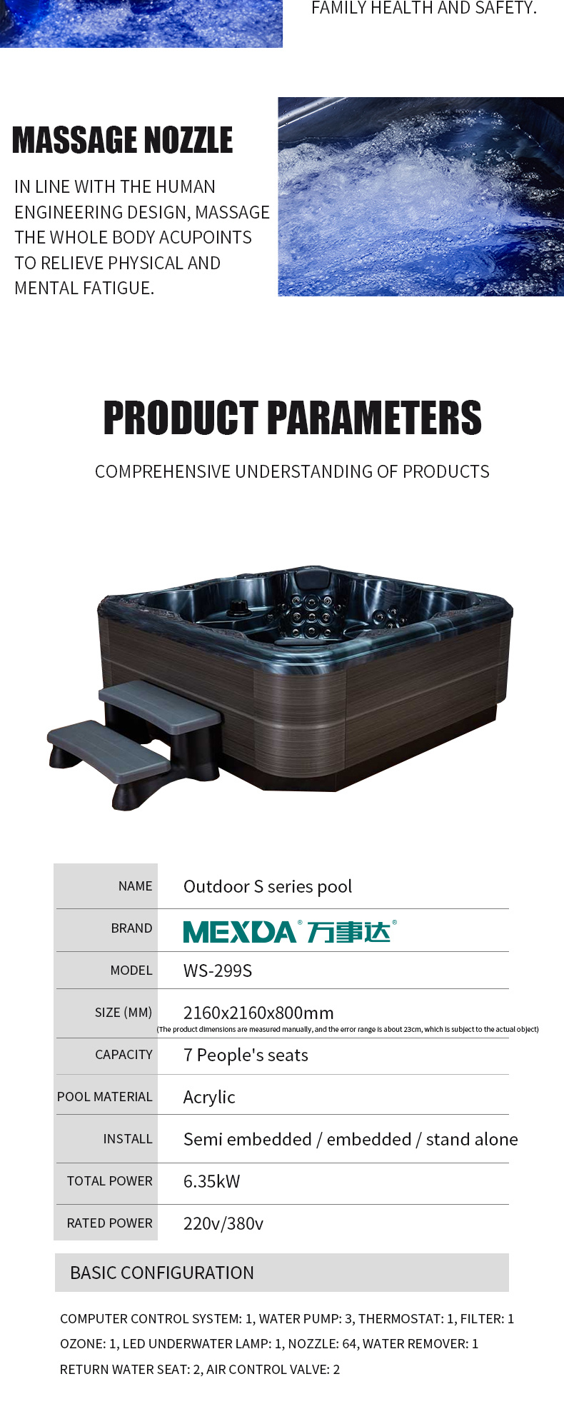 Hot Sale Garden Surfing Jacuzzi Hot Tub SPA with Smart Balboa System