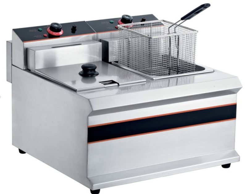 Electric Countertop 2 Tanks 2*14L French Fries Fryer Commercial Deep Fryer for Sale