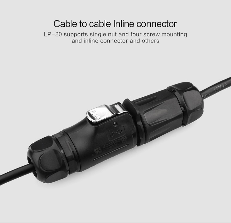 M20s 4 Pin Outdoor Waterproof IP67 Cable Connector 4-Core Pin Straight Junction