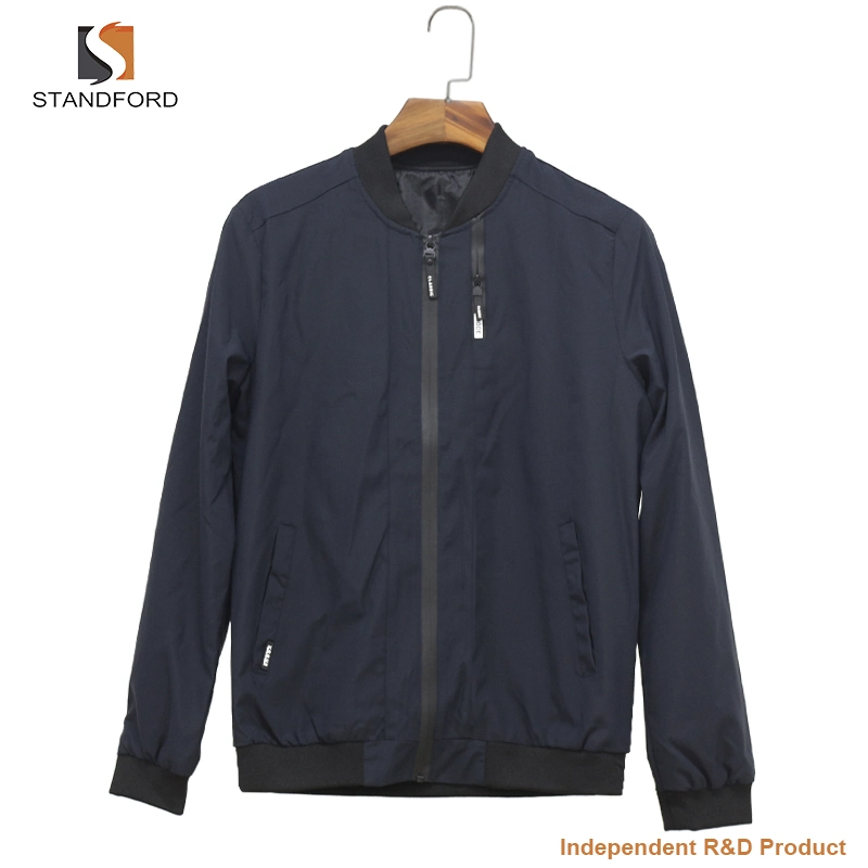 Clothing Manufacturer Custom Ribbed Collar Men Plain Polyester Bomber Jacket