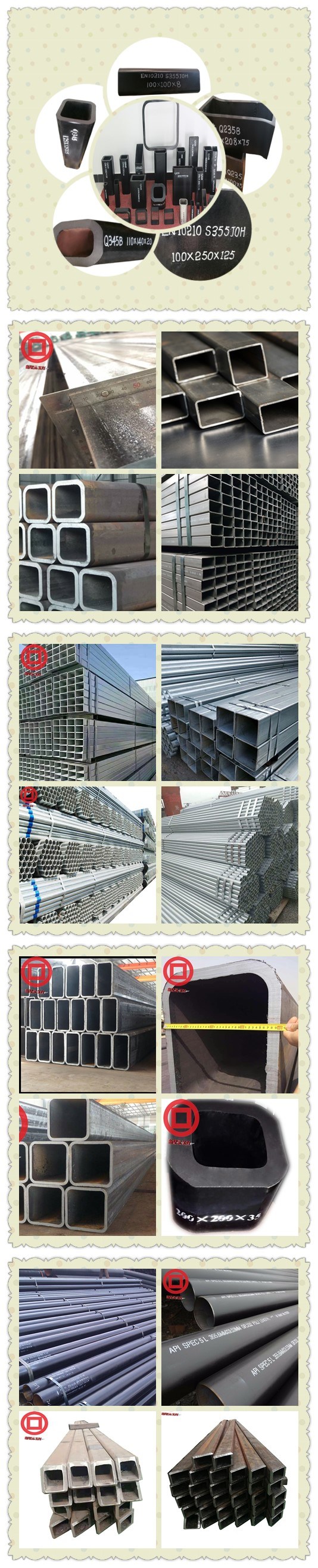 Hot Finished En 10210-2006 Steel Square Tube with Different Material