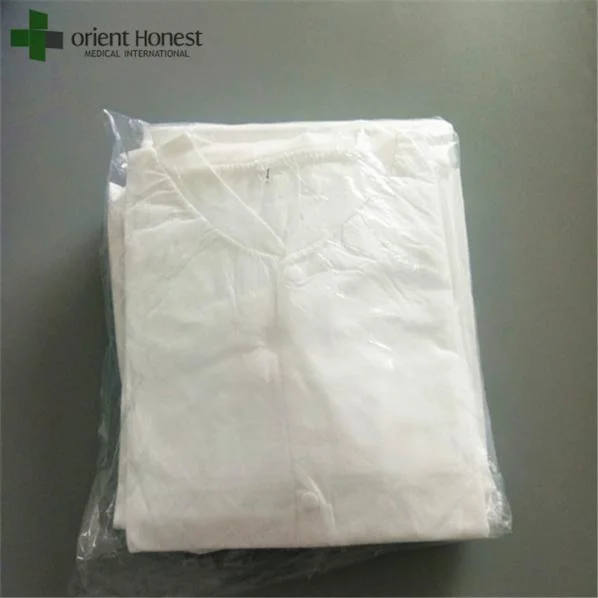 Knitted Collar Disposable Visitor Clothing Professional Manufacturer Non-Woven Disposable Lab Coat with Pockets