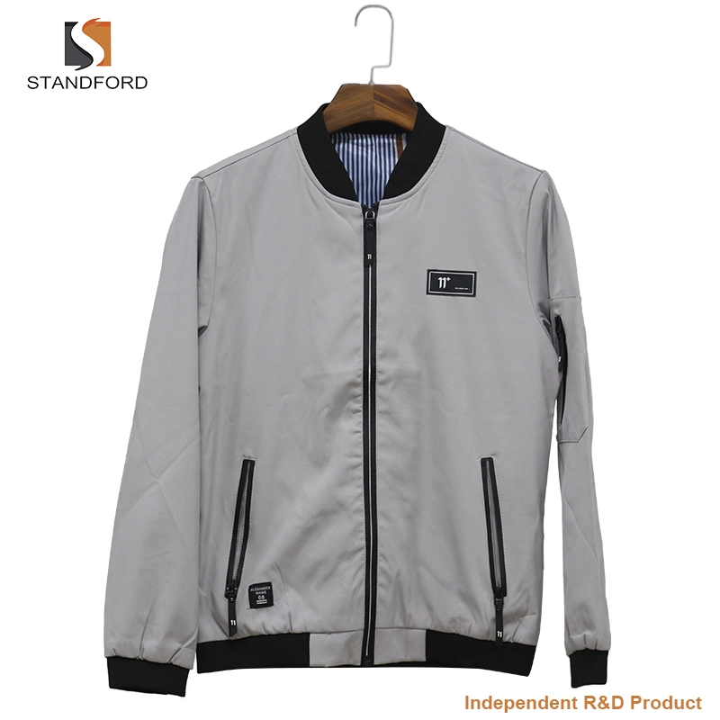 Clothing Manufacturer Custom Ribbed Collar Men Plain Polyester Bomber Jacket