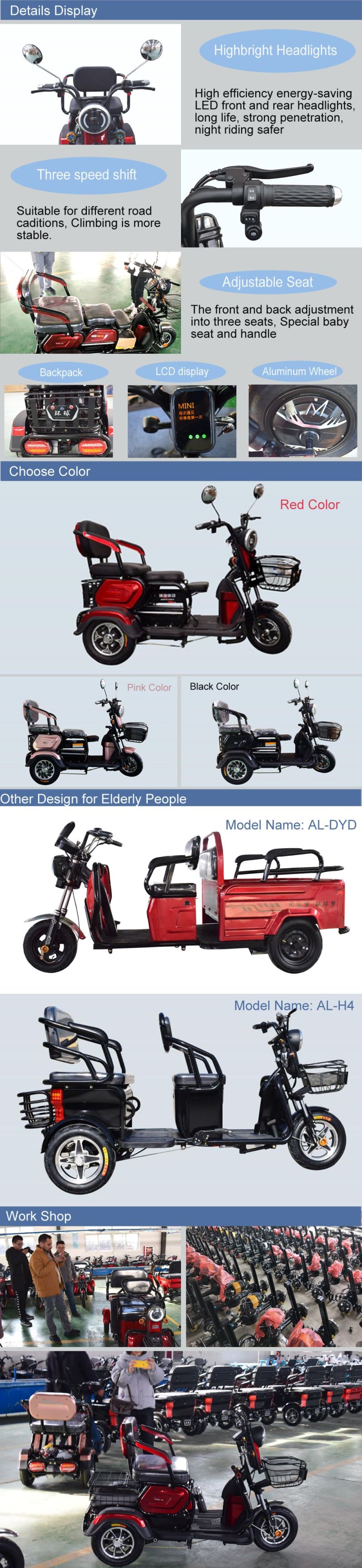 Al-Xk Electric Tricycles Scooter 3000W Electric Open 48V Tricycle Electric Tricycle Spare Parts