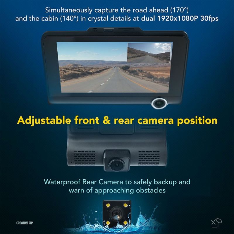 Car DVR 3 Cameras Dash Camera Dual Lens with Rearview Camera