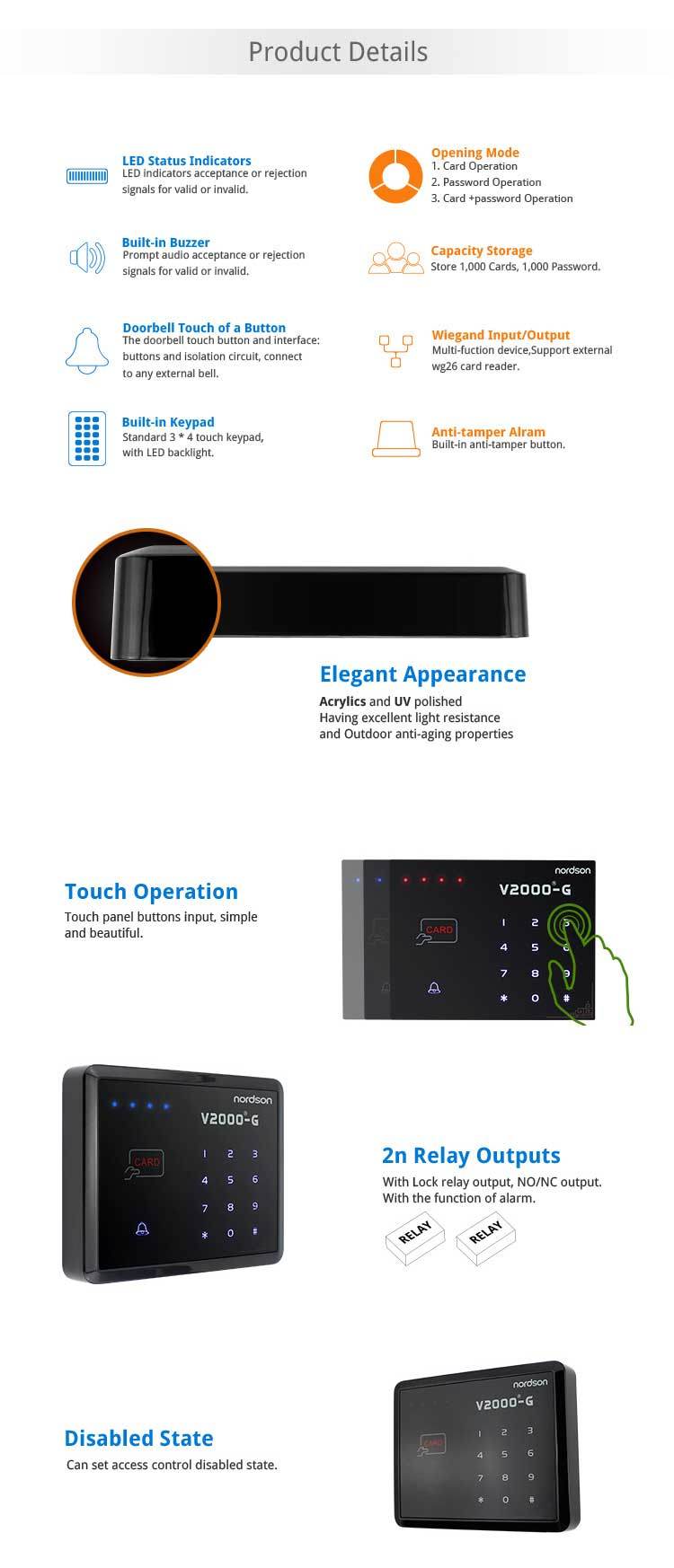 Nt-V2000-G Touch-Screen RFID Single Door Access Control