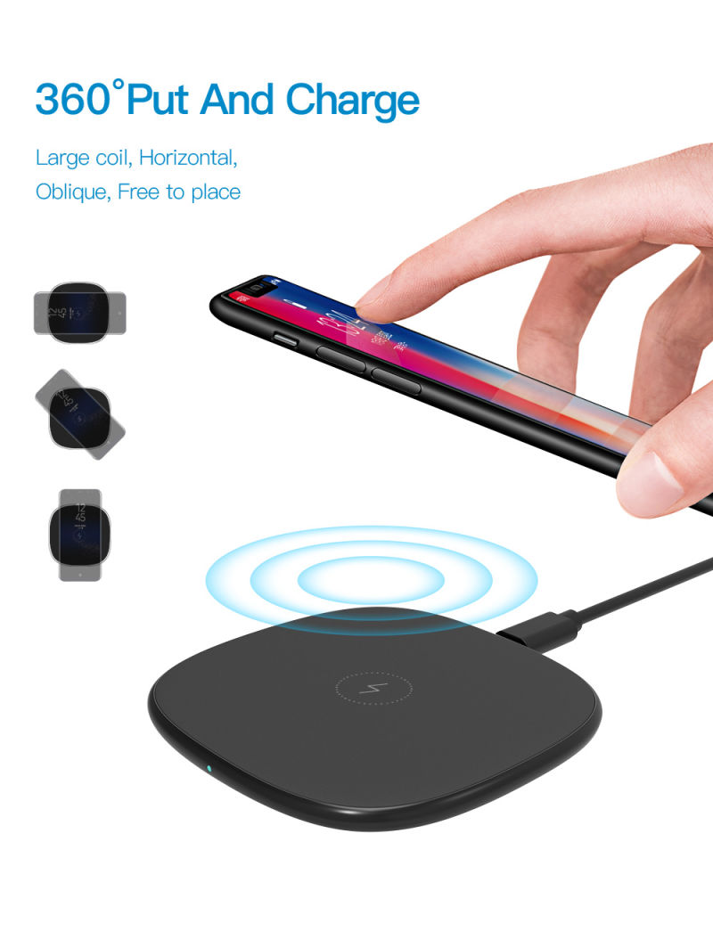 15W Wireless Charger Pad Black Quick Wireless Charger for iPhone