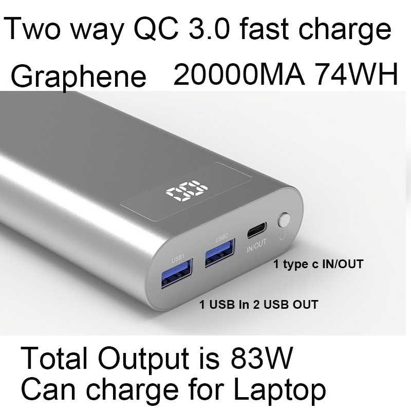 Fast Charger Mobile 100watt Graphene Power Bank for Laptop