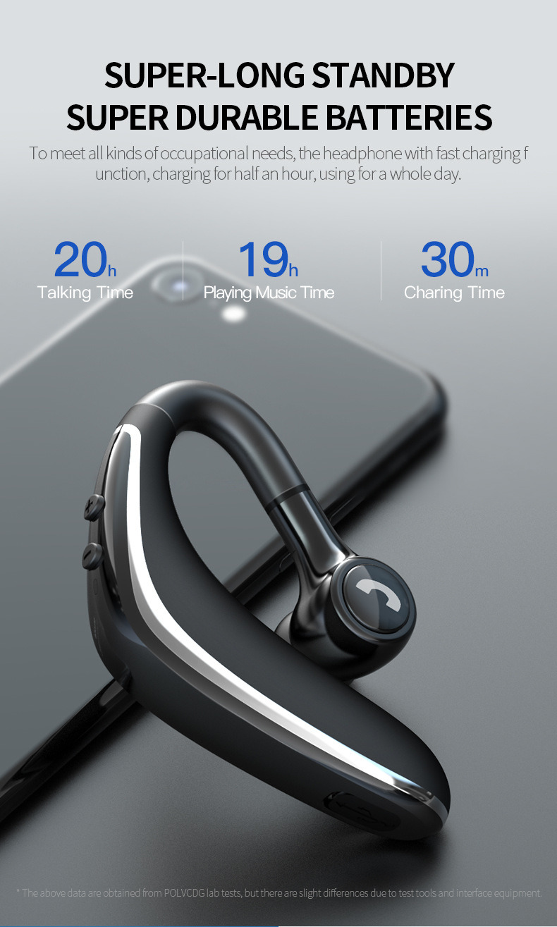 Wireless Headset Bluetooth 5.0 Handsfree Mini Earbud Earpiece Earhook with Microphone HD Call Waterproof Business Earphone 36 Ohm