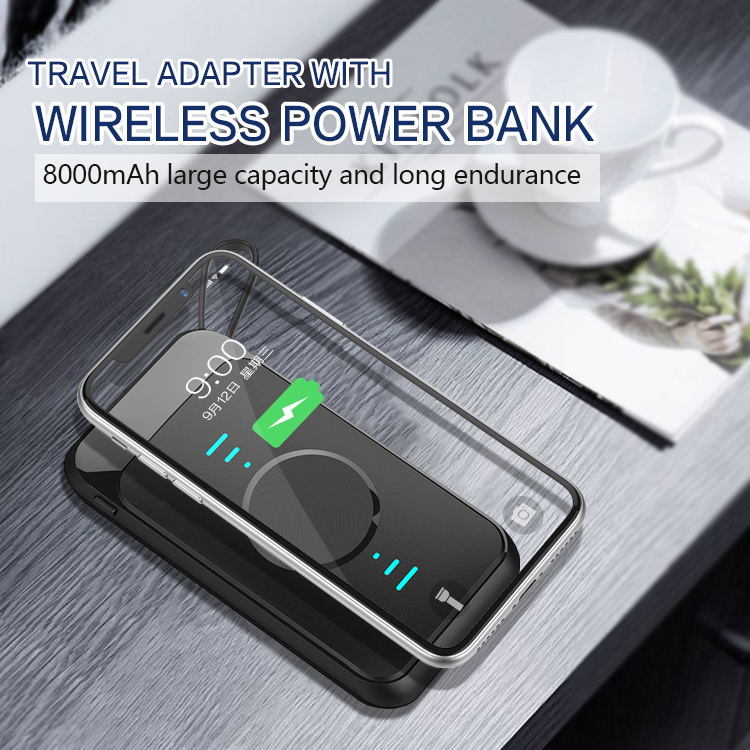 8000 mAh Travel Adapter with Wireless Power Bank