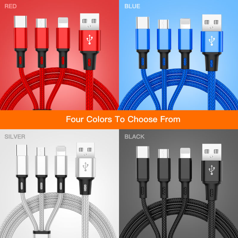 3 in 1 USB Cable, Fast Charging Data Cable, Universal Micro USB Cable, Lightning Cable, Type C Cable