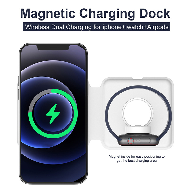 2021 New Portable Table 15W Fast Qi 2 in 1 Magnetic Wireless Phone Chargers