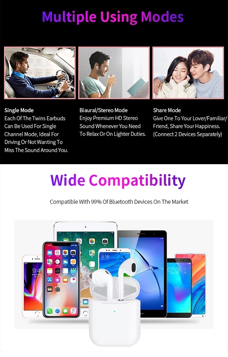 Custom Stereo Bluetooth 5.0 Wireless Headset Headphone for iPhone Smartphones