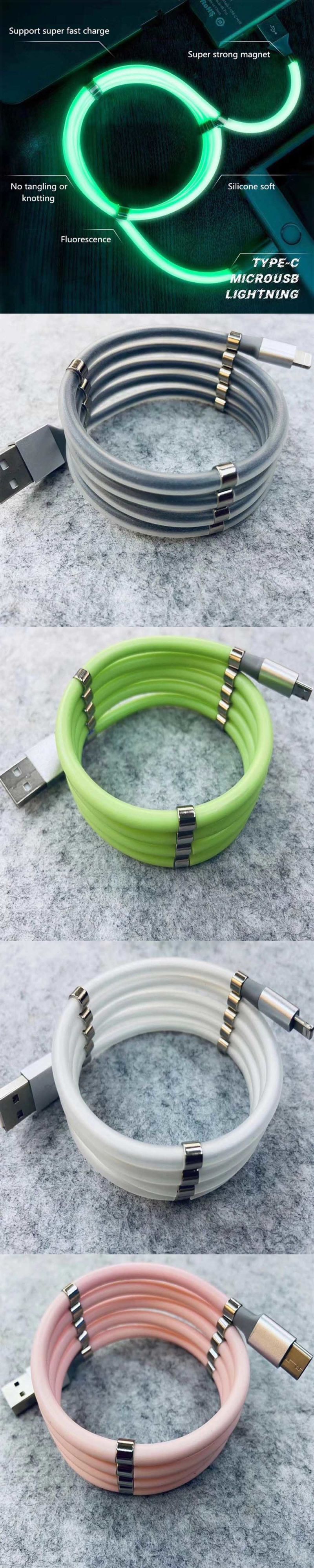 Rt-Mc27 Self Winding Magnetic Charging Data Luminous Andriod Magnet Cable