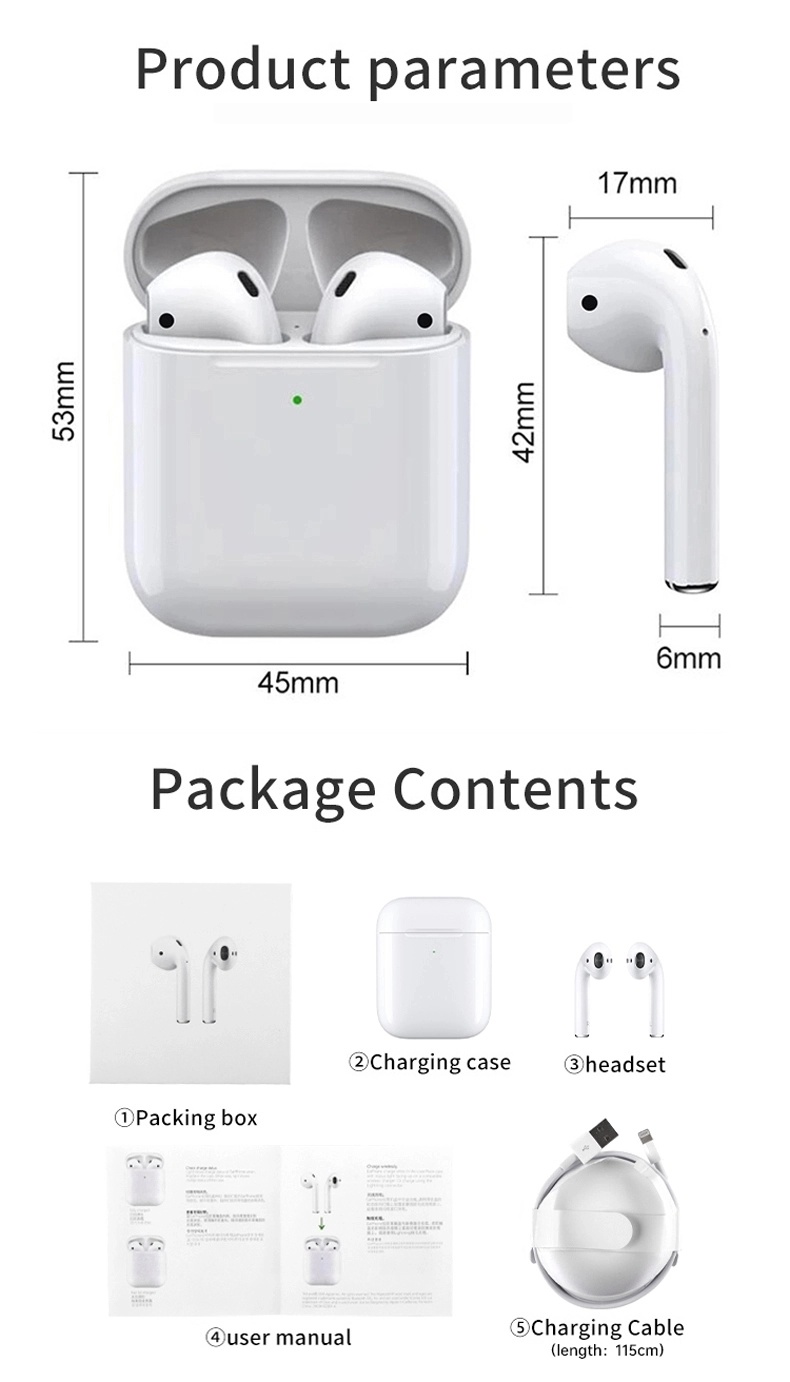 Wireless Charging Tws Earphone Bluetooth Headphones for iPhone Android